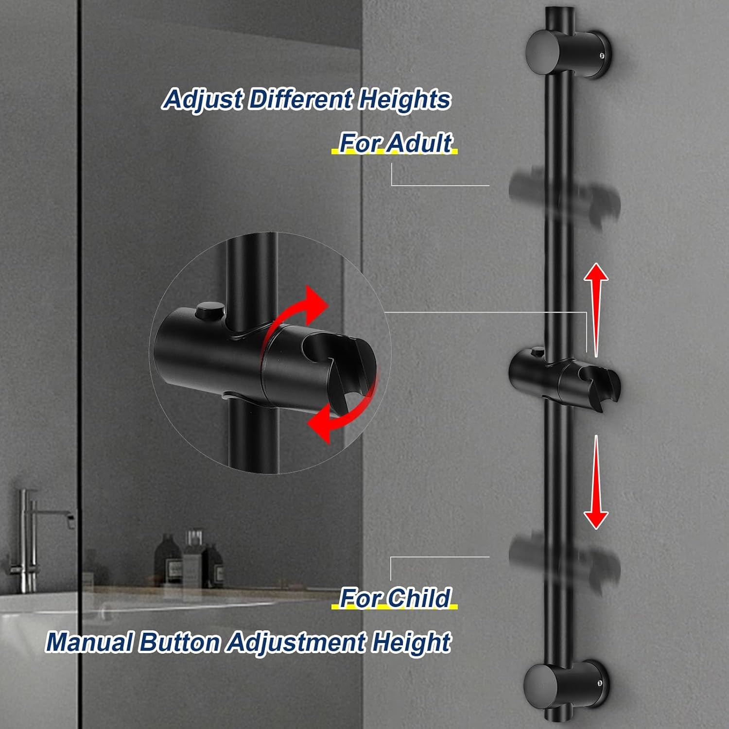 5-Setting High Pressure Handheld Shower Head Combo,  Multi-Functions Powerful Spray Handheld Showerhead Combo (With Slide Bar and 60″ Stainless Steel Hose, Matte Black)