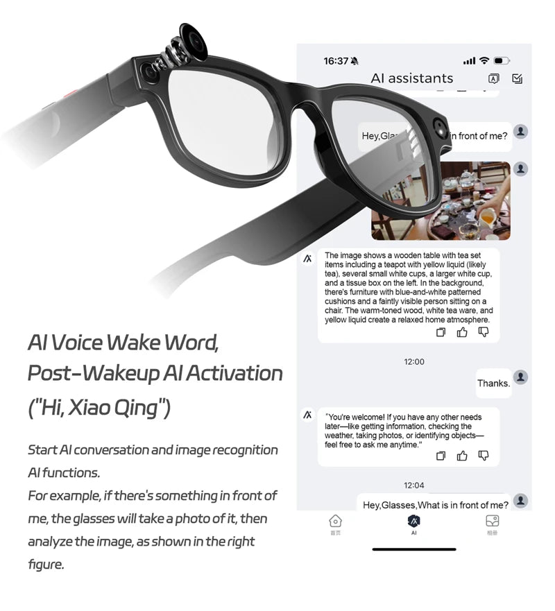 AI Translation 4K Smart Glasses 800W Pixel Video Recording Local Storage Recording Intelligent Translation Shoot Built-In Memory