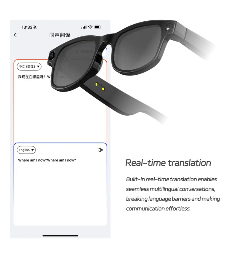 AI Translation 4K Smart Glasses 800W Pixel Video Recording Local Storage Recording Intelligent Translation Shoot Built-In Memory