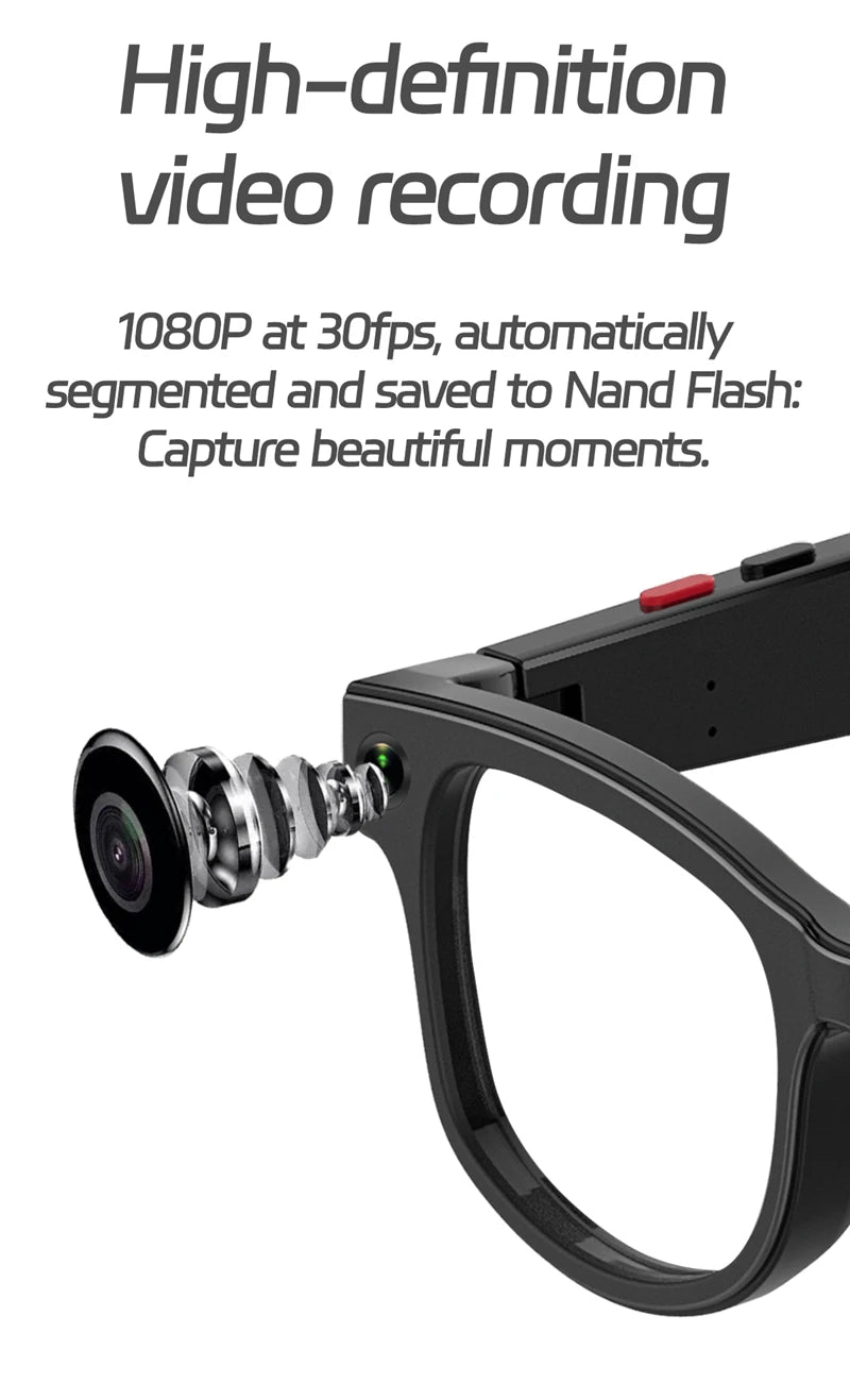 AI Translation 4K Smart Glasses 800W Pixel Video Recording Local Storage Recording Intelligent Translation Shoot Built-In Memory