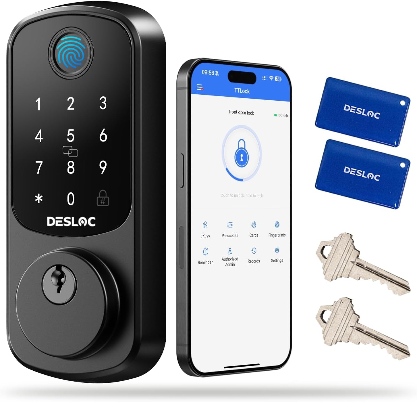 Smart Door Lock B200, Smart Deadbolt Lock, Keyless Entry Door Lock, Fingerprint Deadbolt Smart Lock, Smart Locks for Front Door, App Control, Touchscreen Keypad Deadbolts,12-Month Battery, IP54